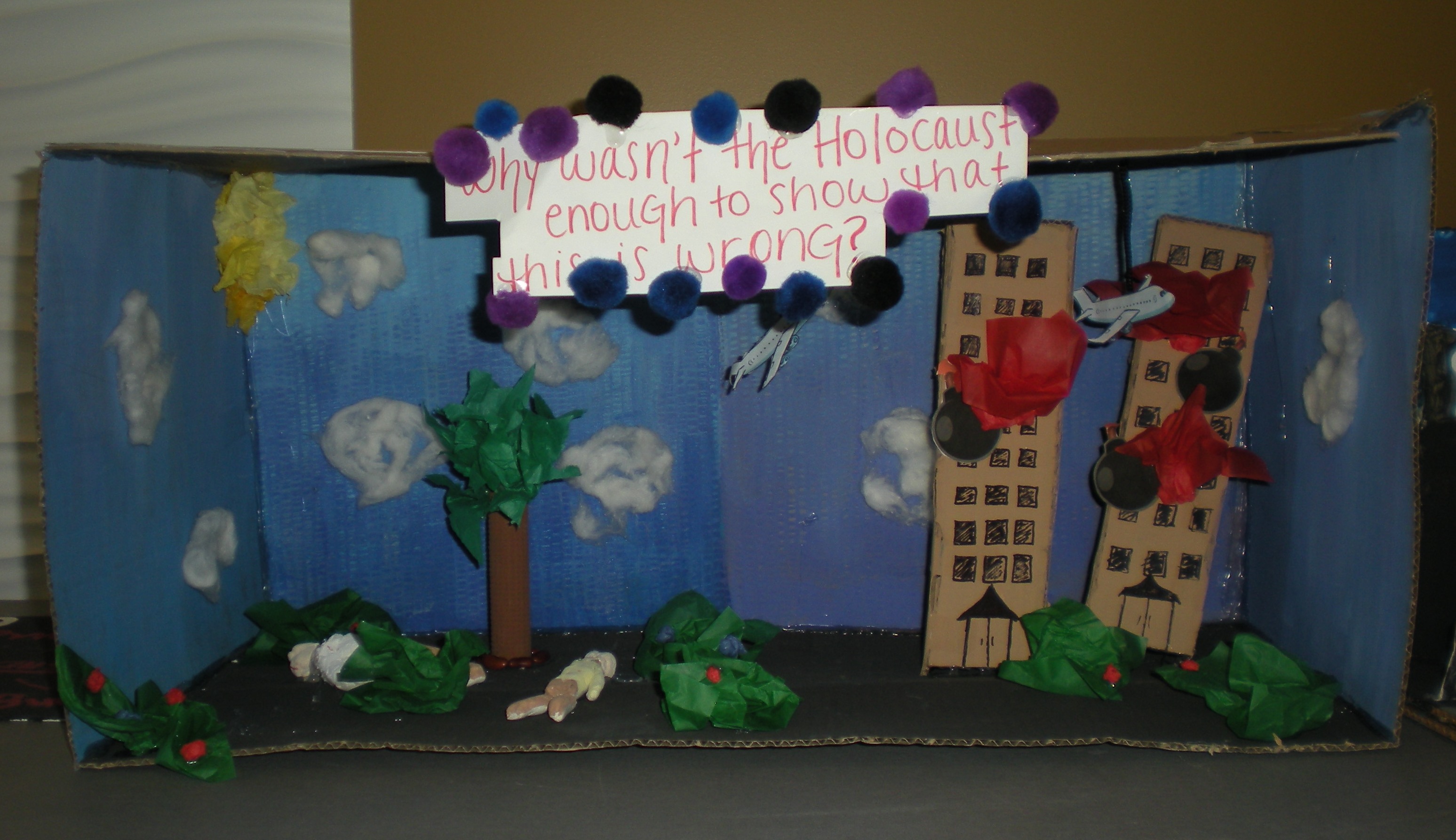 A student diorama memorializing 9/11.